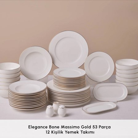 Karaca Elegance Bone Massimo 53 Parça 12 Kişilik Yemek Takımı Gold