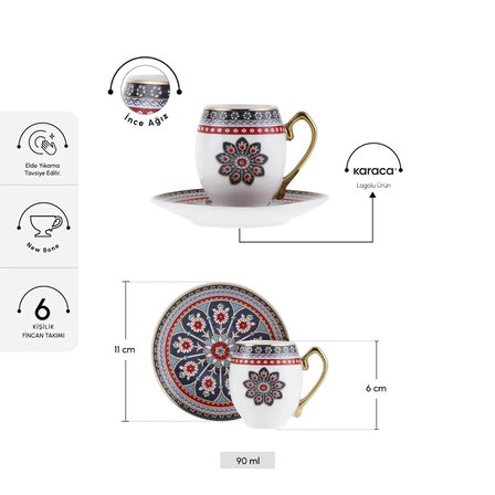 Karaca Söğüt 6 Kişilik Kahve Fincan Takımı 90 ml