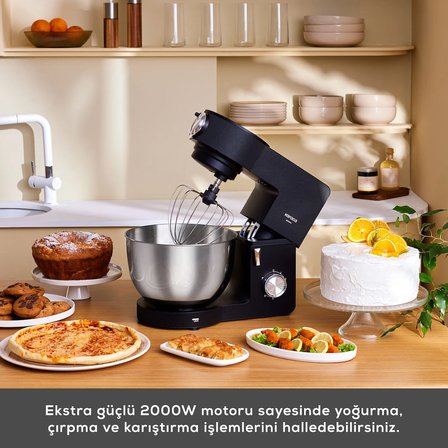 Karaca Multichef Ultra Kıyma Çekme/Sucuk-Sosis/İçli Köfte Aparatlı Hamur Yoğurma Makinesi Black 2000W 8L