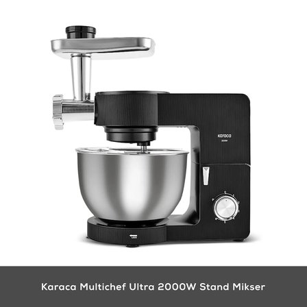 Karaca Multichef Ultra Kıyma Çekme/Sucuk-Sosis/İçli Köfte Aparatlı Hamur Yoğurma Makinesi Black 2000W 8L