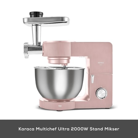 Karaca Multichef Ultra Kıyma Çekme/Sucuk-Sosis/İçli Köfte Aparatlı Hamur Yoğurma Makinesi Rosegold 2000W 8L