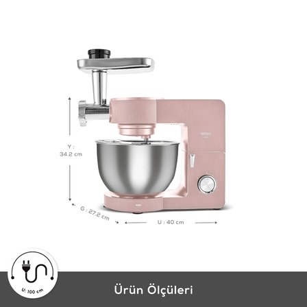 Karaca Multichef Ultra Kıyma Çekme/Sucuk-Sosis/İçli Köfte Aparatlı Hamur Yoğurma Makinesi Rosegold 2000W 8L