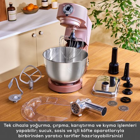 Karaca Multichef Ultra Kıyma Çekme/Sucuk-Sosis/İçli Köfte Aparatlı Hamur Yoğurma Makinesi Rosegold 2000W 8L