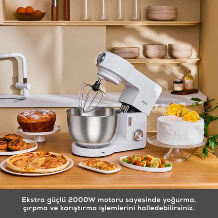 Karaca Multichef Ultra Kıyma Çekme/Sucuk-Sosis/İçli Köfte Aparatlı Hamur Yoğurma Makinesi Porcelain White 2000W 7L