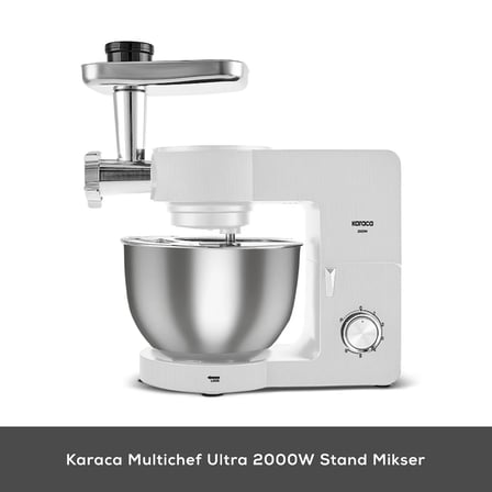 Karaca Multichef Ultra Kıyma Çekme/Sucuk-Sosis/İçli Köfte Aparatlı Hamur Yoğurma Makinesi Porcelain White 2000W 7L