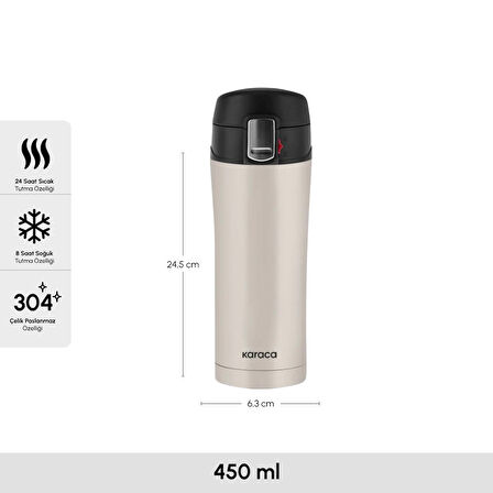 Karaca Pluton Çelik Sızdırmaz Termos Krem 450 ml