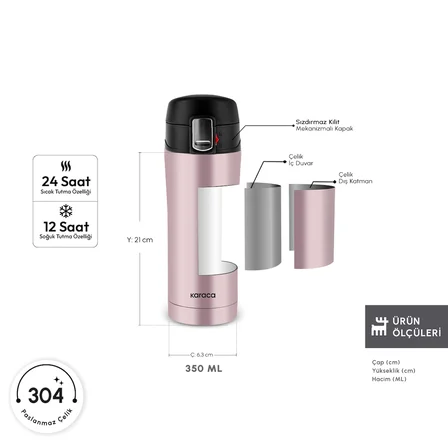 Karaca Pluton Çelik Sızdırmaz Termos Rose Gold 350 ml