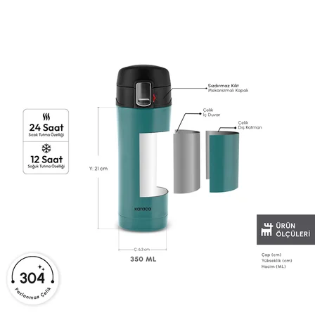 Karaca Pluton Çelik Sızdırmaz Termos Çağla Yeşili 350 ml