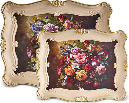 Karaca Barok İkili Dikdörtgen Tepsi 31/42 Cm Renkli
