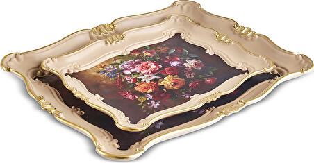 Karaca Barok İkili Dikdörtgen Tepsi 31/42 Cm Renkli
