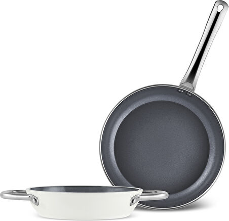 Karaca x Refika Birgül Swiss Crystal Metal Kulplu Tava Sahan Set Creamy