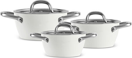 Karaca x Refika Birgül Swiss Crystal Metal Kulplu 6 Parça Midi Tencere Set Creamy