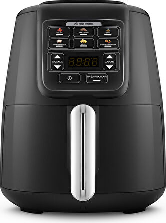 Karaca Air Pro Cook Köz Steel XL Çelik Hazneli Airfryer Black Silver 4 Litre 4 Kişilik