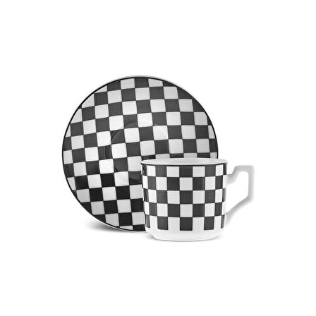 Karaca Geometrik 6 Kişilik Kahve Fincan Takımı 90 ml Siyah Beyaz