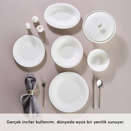Karaca Fine Pearl Fame 55 Parça 12 Kişilik Yemek Takımı Platin