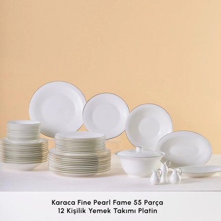 Karaca Fine Pearl Fame 55 Parça 12 Kişilik Yemek Takımı Platin