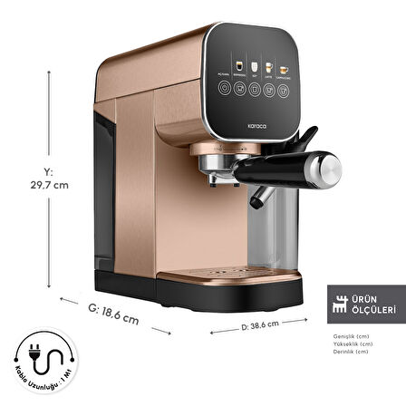 Karaca MyCaffe Barista S20 Entegre Süt Hazneli Otomatik Espresso ve Latte Makinesi Amber 900 ml 1360W