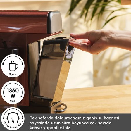 Karaca MyCaffe Barista S20 Entegre Süt Hazneli Otomatik Espresso ve Latte Makinesi Copper 900 ml 1360W