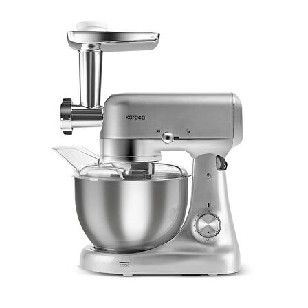Karaca Multicast Plus Döküm Kıyma Çekme/Sucuk-Sosis/İçli Köfte/ Kurabiye Aparatlı Hamur Yoğurma Makinesi Silver 1000W 5L 