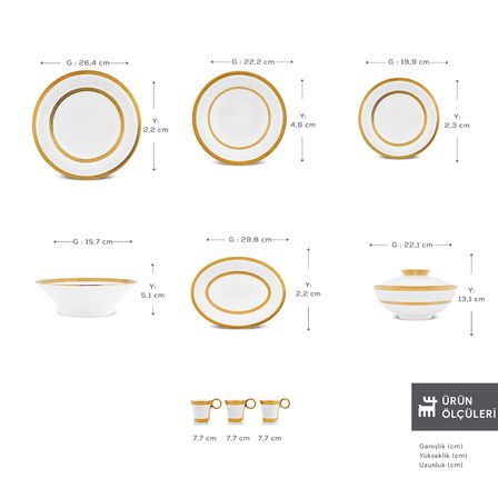 Karaca Royal Bone Victoria 55 Parça 12 Kişilik Yemek Takımı Gold