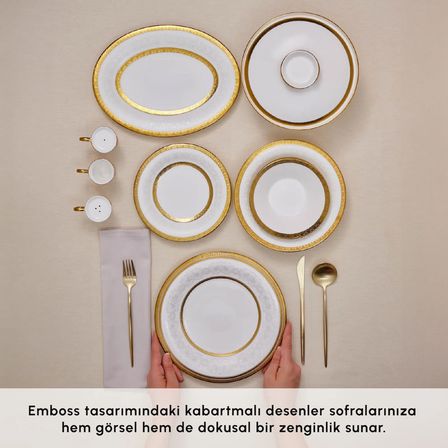 Karaca Royal Bone Victoria 55 Parça 12 Kişilik Yemek Takımı Gold