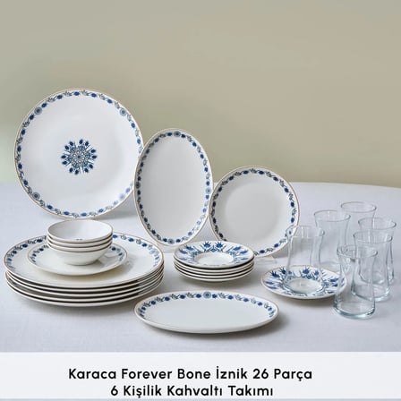Karaca Forever Bone İznik 26 Parça 6 Kişilik Kahvaltı Takımı