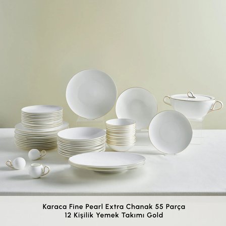 Karaca Fine Pearl Extra Chanak 55 Parça 12 Kişilik Yemek Takımı Gold