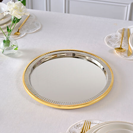 Karaca Ring Dekoratif Tepsi Supla Gold 33 cm