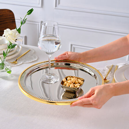 Karaca Ring Dekoratif Tepsi Supla Gold 33 cm