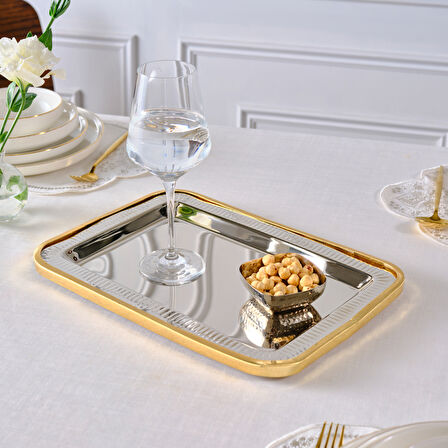 Karaca Ring Dekoratif Tepsi Gold 37x25 cm