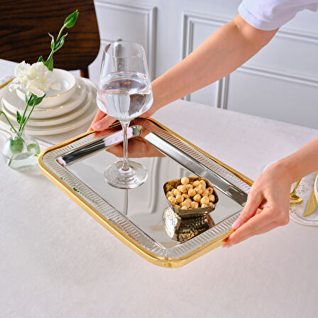 Karaca Ring Dekoratif Tepsi Gold 37x25 cm