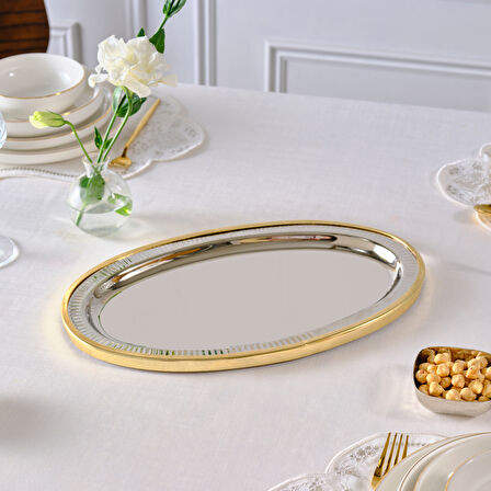 Karaca Ring Dekoratif Gold Tepsi 39x23 cm