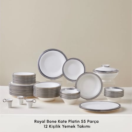 Karaca Royal Bone Kate 55 Parça 12 Kişilik Yemek Takımı Platin