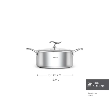 Karaca Plasma Steel 316+ 3Ply Tencere 22 cm