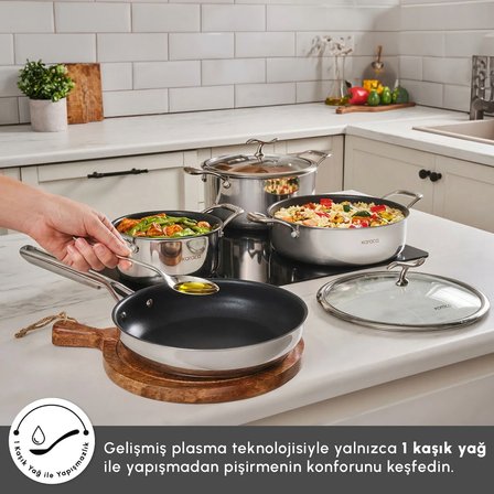 Karaca Plasma Steel 316+ 3Ply 7 Parça Tencere ve Tava Seti
