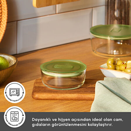 Karaca Green Yuvarlak Cam Saklama Kabı 300 ml