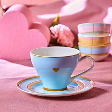 Karaca Talya Çay Fincanı ve Tabağı 220 Ml Mavi
