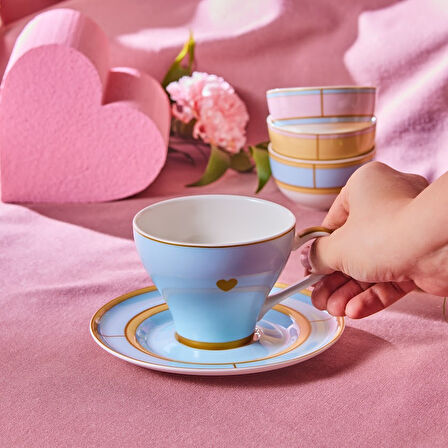 Karaca Talya Çay Fincanı ve Tabağı 220 Ml Mavi