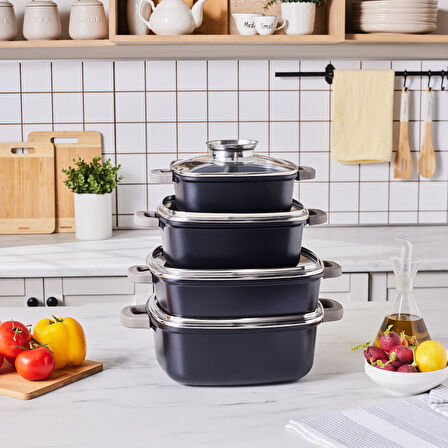 Karaca Biodiamond Soneva İndüksiyon Tabanlı 8 Parça Tencere Seti Siyah