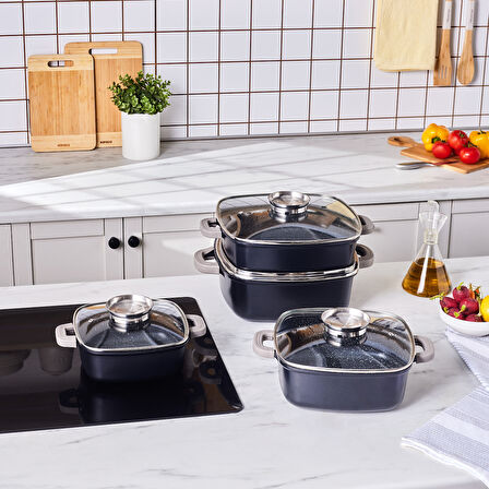 Karaca Biodiamond Soneva İndüksiyon Tabanlı 8 Parça Tencere Seti Siyah