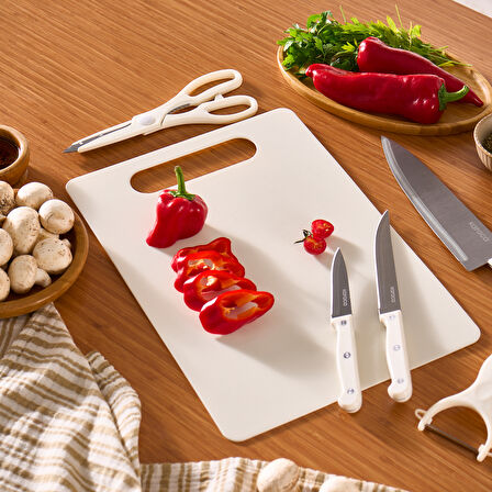 Karaca Sharp 6 Parça Kesme Tahtalı, Makaslı Bıçak Seti Krem