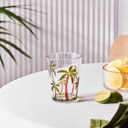 Karaca Palmera Palmiye Ağaçlı Kırılmaz Akrilik Su Bardağı 430 ml Şeffaf