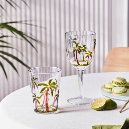 Karaca Palmera Palmiye Ağaçlı Kırılmaz Akrilik Su Bardağı 430 ml Şeffaf