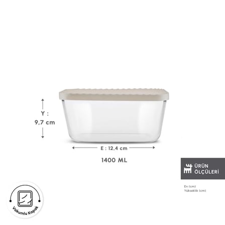 Karaca Bumpy Kare Borosilikat Cam Saklama Kabı 1400 ml