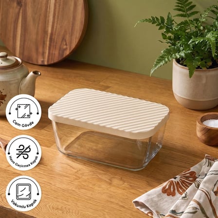 Karaca Bumpy Kare Borosilikat Cam Saklama Kabı 1400 ml