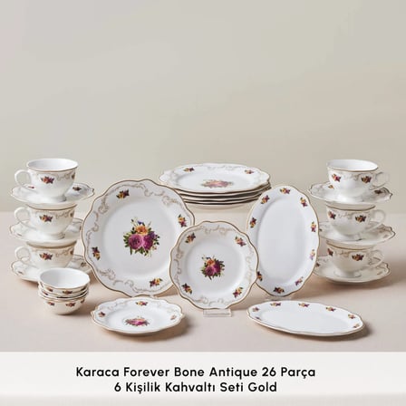 Karaca Forever Bone Antique 26 Parça 6 Kişilik Kahvaltı Seti Gold