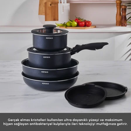Karaca Biodiamond Smart Clip Çıkarılabilir Saplı 9 Parça Tencere ve Tava Seti