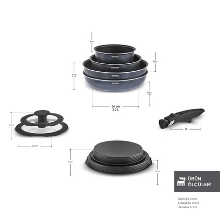 Karaca Biodiamond Smart Clip Çıkarılabilir Saplı 9 Parça Tencere ve Tava Seti