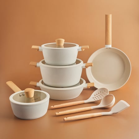 Karaca x Refika Swiss Crystal Pureline İndüksiyon Tabanlı 12 Parça Tencere Seti Almond Cream