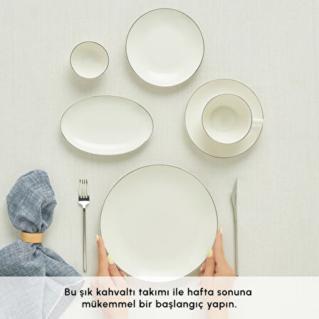 Karaca Elegance Bone New Marcelo 26 Parça 6 Kişilik Kahvaltı Takımı Platin
